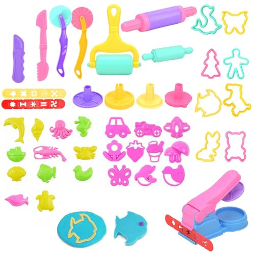 DIY Knetwerkzeug Dinosaurier Set - 44 Stück Bunt und Vielseitig Knetmasse Zubehör für Jüngere - Perfekt für Play-Doh, Knete, Plastilin, und mehr!