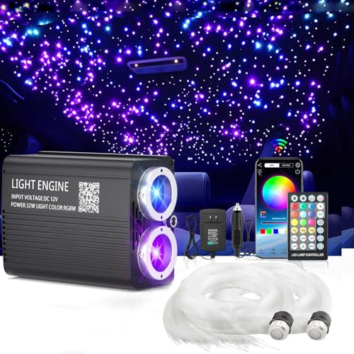 Zweifarbige Glasfaser Sternenhimmel Beleuchtung für das Auto | 32W Sternenhimmel-Beleuchtung für das Auto, 1100 Stück, 0,75 mm, 4m , App/Fernbedienung, zur Dekoration an der Decke