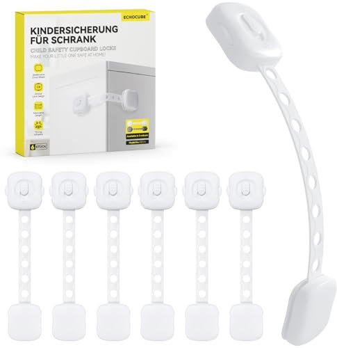 ECHOCUBE Skåplås för barn, 6 st uppgraderade dubbla lås, babyskyddade skåplås, justerbara babyskyddade lås för skåp, lådor, kylskåp, toalett (vit)