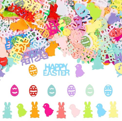 Oster-Konfetti, Hasenküken und Eier, Tischdekoration, Oster-Tischdekoration, Eier-Tischzubehör für Heimdekoration, buntes Partyzubehör (30 g)