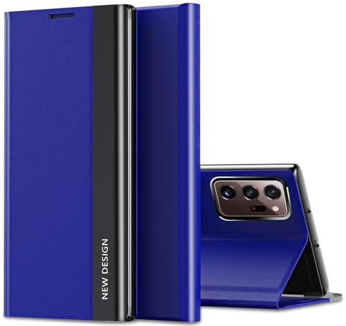 Handyhülle für Samsung Galaxy Note 20 Ultra Hülle View Flip Case Luxus Galvanisierungs Extra Dünn Note 20 Ultra Handytasch Case Sichtfenster Stoßfest Schutzhülle für Samsung Note20 Ultra 5G (Blau)
