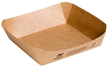 Notpla Tray Square Kraft (Pack 600) | Plastic-free lining prevents leaks during takeaway service, offering an eco-friendly commercial catering solution.