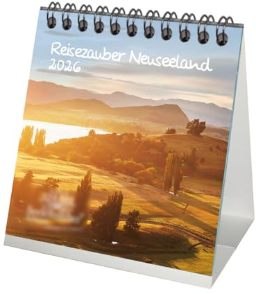 Seelenzauber Reisezauber Neuseeland Tischkalender 10cm x 10cm für 2026 Urlaub Wellington Auckland - Geschenkset Inhalt: 1x Kalender, 1x Weihnachtsanhänger (insgesamt 2 Teile)