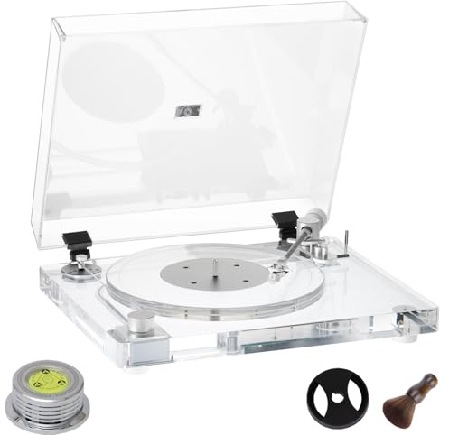 TwkleBay Vinyl-Schallplattenspieler, transparenter Acryl-Bluetooth-Plattenspieler mit Carbon-Tonarm, 2-Geschwindigkeiten-Riemenantrieb, stilvolles Design, perfekt für Wohnkultur und Musikliebhaber.