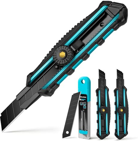 DURATECH Cutter Professionale 18mm Set di 3 con 10 Lame SK5 | Taglierini per Carta, Cartone, Tappeto e Tutti i Lavori Fai-da-Te