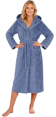 Morgenstern Peignoir de Bain Femme avec Capuche 100% Coton Éponge OEKO-TEX® Robe de Chambre Leonie Blue Jeans L