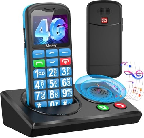 CHAKEYAKE Mobile Phone For Elderly, 4g Big Button Basic Phone With Bluetooth Speaker Charging Station, Large Volume, Sos Emergency Button, Speed Dial, 1000mah Battery,Torch, 1,77 Color Display, Blue