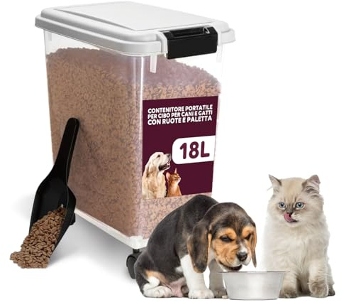 Avilia - Contenitore Crocchette Cane 18KG con Coperchio Ermetico, Paletta e Ruote Rimovibili, Porta Cibo Secco per Cani e Gatti, Contenitore Salvaspazio Facile da Spostare