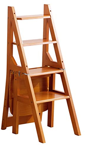 LWJSOCP Silla de Escalera de Biblioteca Plegable de Madera Maciza de 4 escalones para Almacenamiento y decoración