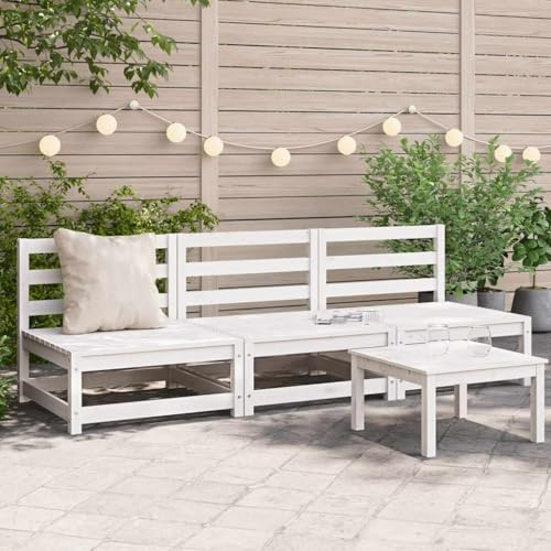 Mandloder Gartensofas ohne Armlehnen 3er Set, Weiß, Massives Kiefernholz, Modulare Outdoor Sitzgruppe 70x70x67 cm, Langlebige Balkon Terrassenmöbel für Entspannung, 3X Sofa Elemente