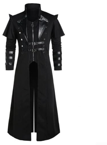 Herren Steampunk Frack Mantel Viktorianischer Gothic Stil für Assassin, Pirat, Elf Kostüm und Rollenspiel (5XL Schwarz)