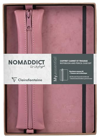 Clairefontaine 793437C - Set Nomaddict mit Notizbuch A5 My.essential DOT und Federmäppchen Rosa, 1 Set
