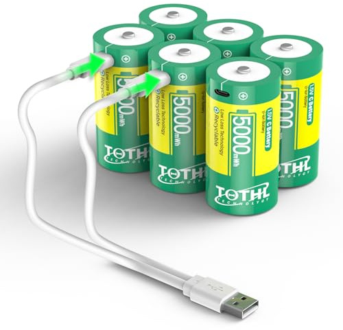 【6 Stück】 Aufladbare Baby C Akku USB 2 in 1 Lithium C Batterien Ladekabel, C Cell Li-ion Battries, LR14 1.5V C Size Cell Battery Replacement 5000mWh für Flutlicht Spielzeug