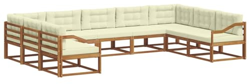 vidaXL Outdoor-Sofagarnitur mit Kissen 9 pcs Natur und Creme, Outdoor modernes Sofa Set, robuste Patiosammlung, vielseitige Gartenmöbel, Sectional Lounger für Entspannung im Hinterhof