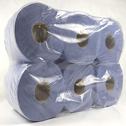 6 Pack 2 Ply Blue Embossed Centre Feed/Towel/Tissue Paper Wipe Rolls