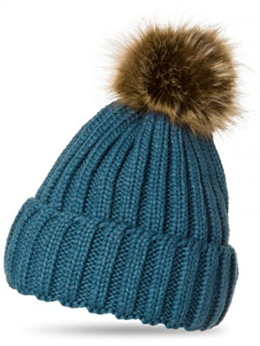 Caspar MU054 Damen Winter Strickmütze mit großem Fellbommel