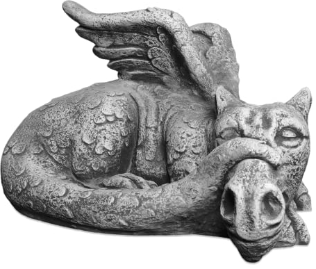 gartendekoparadies.de Antiker Drache, Steinfigur, H. 34 cm, 43 kg, Grau, frostsicher aus Steinguss für Außenbereich