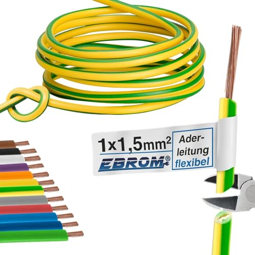 Câble conducteur flexible en PVC H07V-K 1,5 mm² 10 m - Couleur : vert/jaune