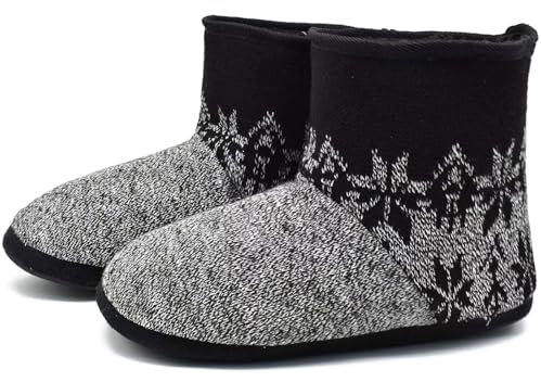 KuaiLu Knit Wool Warm Men Indoor Pull On Cosy Memory Foam Slipper Boots/Booties TPR Rubber Sole Non-Slip,Floral Grey,10 UK (11 US)
