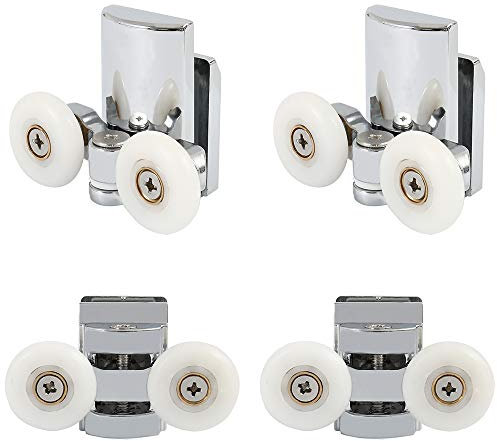 Set of 4 Shower Door Rollers Twin Roller Runners Wheels Pulleys Zinc Alloy 23mm Wheel Diameter Top Bottom Bathroom Replacement Parts (2 top+2 Buttom)