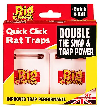 The Big Cheese Quick Click Rat Trap - Twinpack, Kills Rats, Baited and Ready-To-Use, Easy Clean and Disposal, Plastic, Indoor and Outdoor Use, White
