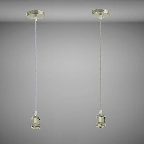 Trango 2er Pack 9000S-2 Lampenaufhängung *JACOB* Hängelampe I Deckenbeleuchtung I E27 Lampenfassung I Lampen-Aufhängung in Edelstahl-Look inkl. ca. 110cm Textilkabel Pendellampe ohne Leuchtmittel