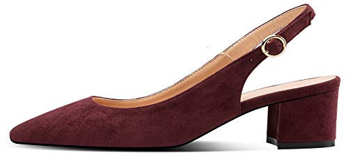 Elashe Escarpins Femmes Mignon à Petit Talon Moyen Bloc et Bride Cheville avec Boucle Noir Suede EU44