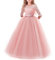 Flower Girls Lace 3/4 Sleeve Dress Wedding Bridesmaid First Communion Evening Party Floor Length Dress Kids Princess Pageant Birthday Prom Carnival Christmas Ball Gown Pink 5-6 Years