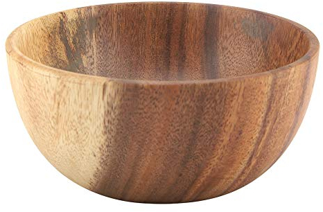 Cuenco de madera maciza Natural Hecho a mano clásico Ensalada de madera de acacia redonda grande Tazón de comedor Utensilios de cocina de madera de primera calidad ecológicos(#2)