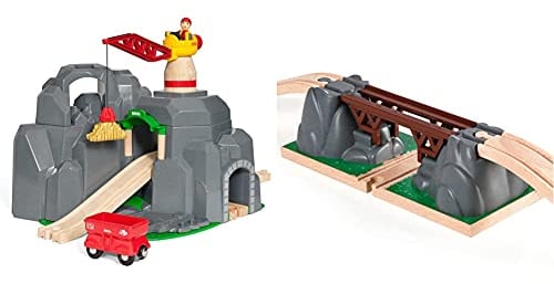 BRIO World 33889 Große Goldmine mit Sound-Tunnel – Zubehör Holzeisenbahn – Kleinkinderspielzeug empfohlen für Kinder ab 3 Jahren & Bahn 33391 - Einsturzbrücke