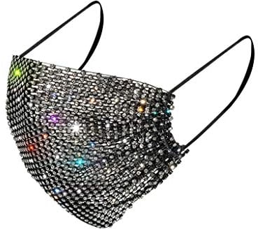 LIEIKIC Damen Mund und Nasenschutz Kristalle Glitzer Elegant Waschbar Wiederverwendbar Atmungsaktive Multifunktionstuch Cover Halstuch für Halloween Abend Party (B-Schwarz)