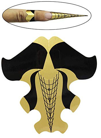 FingerAngel Lot de 100 faux ongles adhésifs Stiletto pour gel UV, acrylique, couleur dorée