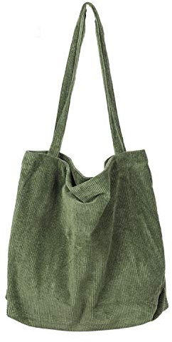 Etercycle Umhängetasche Damen Grosse Kapazität Cord Schultertasche Retro Handtasche für Alltag, Büro, Schulausflug und Einkauf (Armeegrün)