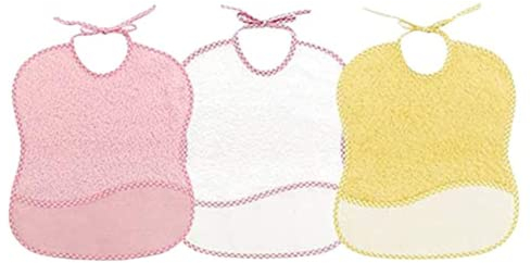 Ti TIN Pack de 3 baberos de punto de cruz para bebé de 6 a 12 meses 90% algodón rizo y 10% poliéster 30x25 cm cierre con cintas muy absorbentes aptos para secadora con bolsillo