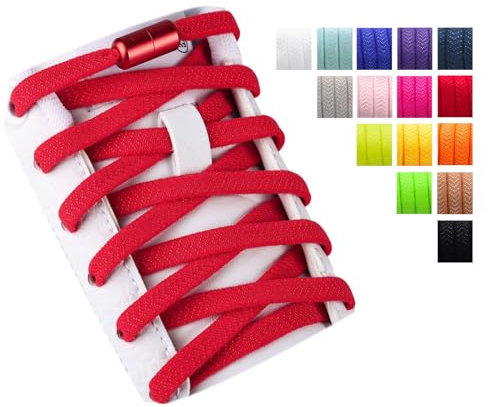 Olukssck 2 Pares Cordones Elásticos Sin Nudo con Hebilla Metal | Cordones de Zapatos de Deporte | Cordones Elásticos Zapatos para Adultos Niños, Rojo