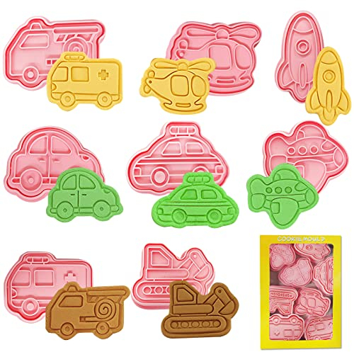 Keksausstecher Kinder 8 Stück, Plätzchen Ausstecher Auto, Ausstechformen Fondant, Ausstechformen Kinder, Bagger Plätzchen Ausstecher, Plätzchenausstecher, Ausstechformen Weihnachten 3D, Cookies Cutter