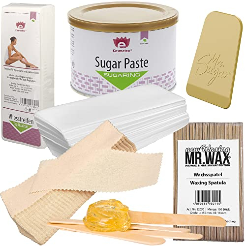 Zuckerpaste Set M - Soft mit Vliesstreifen und Spatel, 5 Produkte