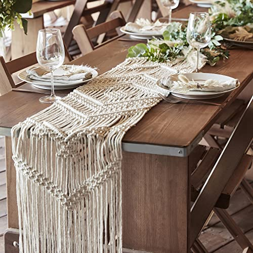 Ginger Ray 'A Touch of Pampas' Macrame Table Runner-2m x 35cm, Brown, 200cm x 35cm