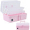Creahaus Boîte de rangement de 33 cm avec 3 couches, boîte à outils multifonctionnelle en plastique avec poignée pour couture, maquillage, médicaments, ongles (Rose)