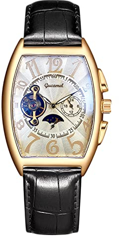 rorios Herren Uhren Mechanische Automatikuhr Skelett Mondphase Zifferblatt Militär Armbanduhr mit Lederband