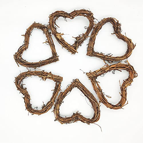 TUKEVA 6 Stück Rattan Herz Kranz Herzförmigen Kranz Handgemachter Kranz Herz Rattan Anhänger Für Photo Wall Display Decor DIY Dekoration Hängen Wand-dekor-Rahmen-Braun Dekoration Ornament Tor Wand