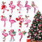 Bucherry 24 Stück Flamingo-Weihnachtsbaumschmuck, Rosa Holz Hängende Ornamente Mit Weihnachtsmannmütze, Tropische Weihnachtsdekoration für Baum, Party, Urlaub