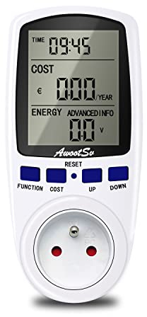 Awootsv Double Tarif Compteur de Consommation Électrique, Compteur D'énergie Wattmètre Prise Consommation Electrique Pour Économie d'Energie Prise kwh, Surcharges de Protection