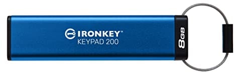 Kingston IronKey Keypad 200 8GB Verschlüsselter USB | Alphanumerische Tastatur | Multi-Pin-Zugang | XTS-AES 256-bit | FIPS 140-3 Level 3 Zertifiziert (Ausstehend) | IKKP200/8GB, Blau
