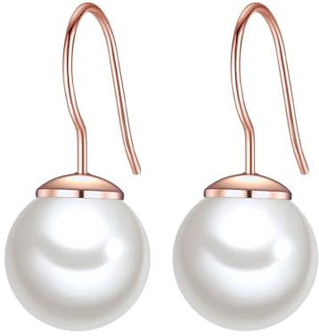 Lulu Jane Damen Ohrhänger Metall-Legierung roségold rund Muschelkernperle 10 mm weiß Perlenohrhänger