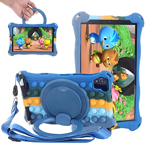 ESSTORE Funda Universal 8 Pulgadas para Samsung Galaxy Tab A7 Lite 8.7 2021 T220/T225/T227 y Tab A 8.0 2019 T290/T295/T297 Funda con Correa para el Hombro/Portalápices/Stylus, Arco Iris Azul Oscuro