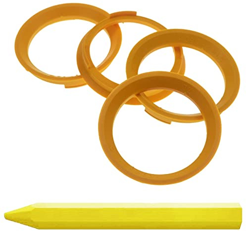 4 anelli di centraggio, 70,4 x 60,1 mm, gialli per cerchioni + 1 penna per gesso