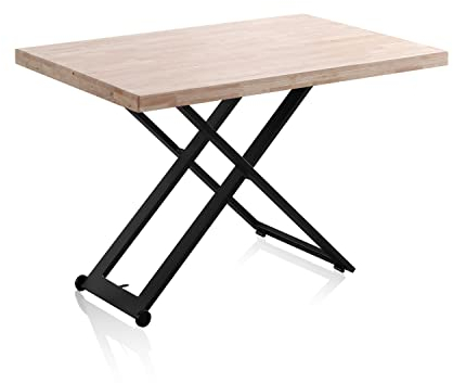 duehome | Lada, Mesa de Centro Elevable, Mesa Auxiliar, Mesa Convertible, Acabado en Roble y Negro, Medidas: 120 cm (Largo) x 80 cm (Ancho) x 49-76 cm (Alto)