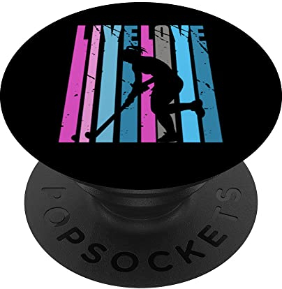 Retro Live Love Hockey-Silhouette, bunte Farben, Vintage PopSockets mit austauschbarem PopGrip
