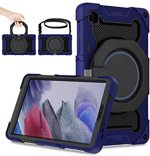 ROISKIN for Galaxy Tab A7 Lite Case 8.7 Inch 2021 for Kids,Heavy Duty Shockproof Cover with Screen Protector & Rotating Stand & Shoulder Strap & Pencil Holder,Blue